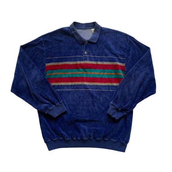 Vintage 1980s 80s Velour Blue Striped Track Jacket Mens Sportswear Size S  Small -  Canada