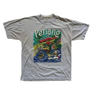 Vintage 1990s 90s Penang Malaysia City Graphic Tourist Tee Shirt Mens Streetwear Size L Large