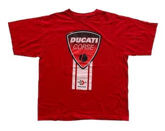 Vintage Ducati Corse Motorcycle Racing Red Graphic Tee Shirt Mens Size L Large