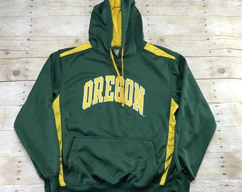 Vintage 2000s University Oregon Ducks Green Yellow Hooded Sweatshirt Sportswear Mens M Medium