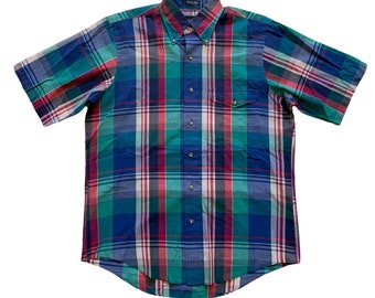 Vintage GANT Foxhunt Plaid Blue / Green / Red SS Button Down Shirt Menswear Mens Size M Medium