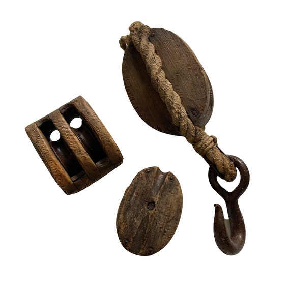 Antique Maritime Ship Pulleys Set of 3 Wooden Cast Iron Etsy