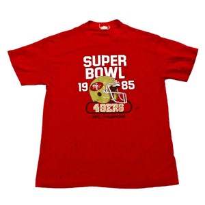 Very Rare Vintage 1980s 80s 1985 San Francisco Forty Niners 49ers NFL Super Bowl XX Red Shirt Made in USA Mens Sportswear Size S Small