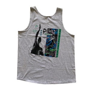 Vintage 1990s 90s 1992 SPEEDO Power Stroke Swimmer Graphic Heather Gray Tank Top Made in USA Mens Size M Medium
