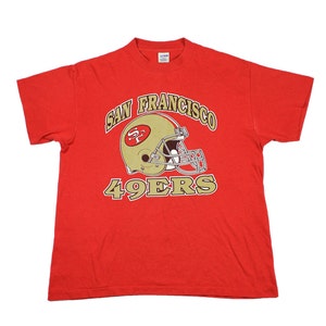 Vintage 1980s 80s Trench USA San Francisco Forty Niners 49ers NFL Shirt Made in USA 50 Cotton x 50 Polyester Mens Size L Large (42-44)