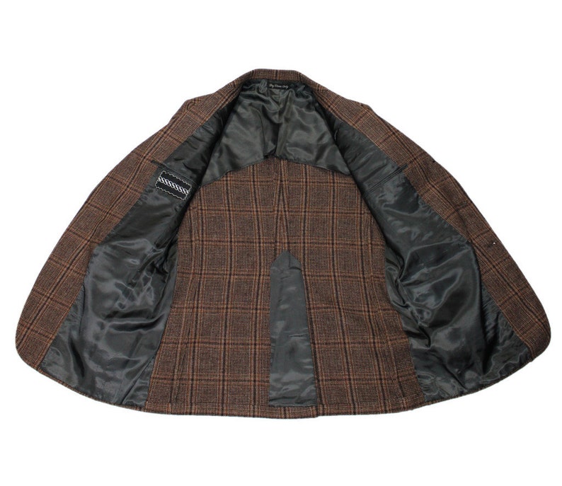 Vintage Union Made Brown Windowpane Wool Sports Coat Menswear 3-Button Jacket Mens Size 40L