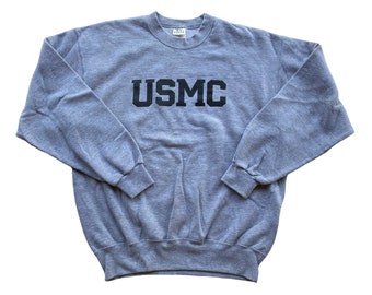 Vintage 1990s 90s USMC Marines Gray Crewneck Sweatshirt Made in USA Mens Size L Large