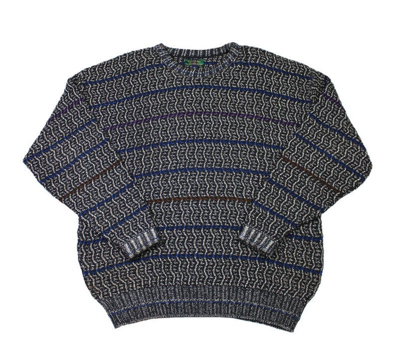 Vintage 90s Striped Knit Sweater in Black Made in USA Mens Size XL