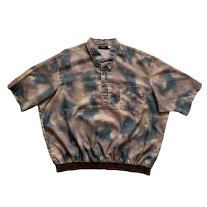 Vintage 1990s 90s 4 Button Camo Style Brown / Green Lounge Polo Shirt Mens Size 2XL XXL
