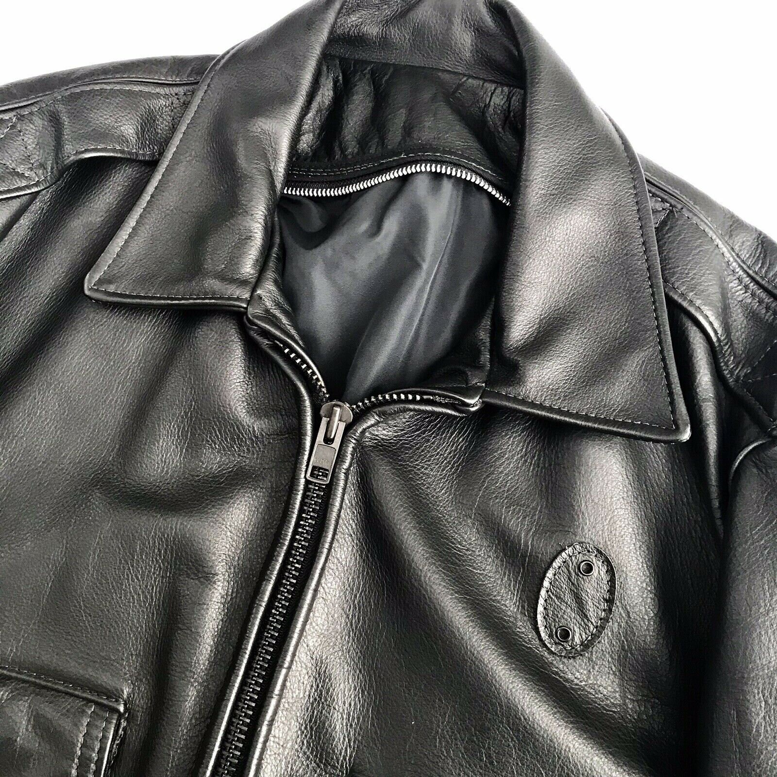 Vintage Genuine Leather Police Jacket Black Heavy 6lb Made