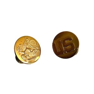 Vintage Gold Tone Military Uniform Pins Badges Eagle E. Pluribus & U.S. Army Lapel