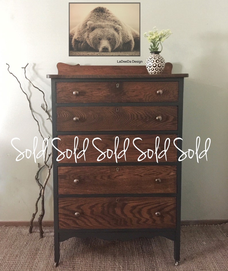 Sold Out Antique Tall Boy Wood Dresser 5 Drawer Painted Etsy