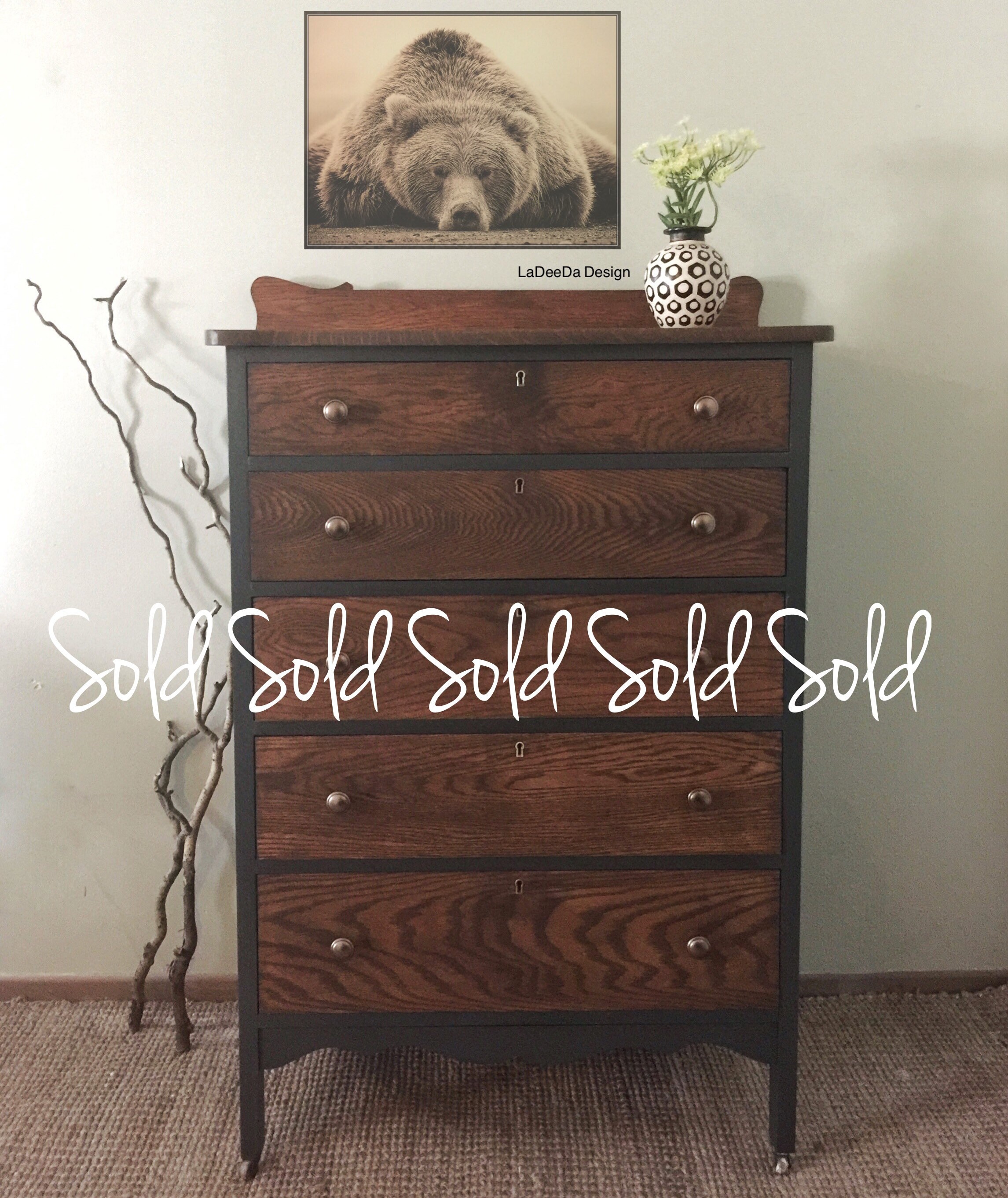 Sold Out Antique Tall Boy Wood Dresser 5 Drawer Painted Etsy