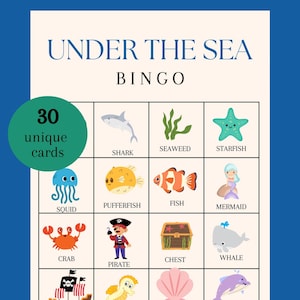 Jogo de Bingo Submarino para Crianças! - 30 Cartas Exclusivas - Jogo de Festa no Oceano - Imprimível para Festa de Aniversário