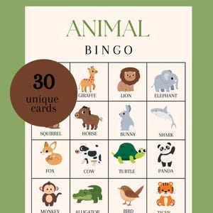 Animal Bingo Game for Kids: Printable Classroom Party Activity (PDF Download)