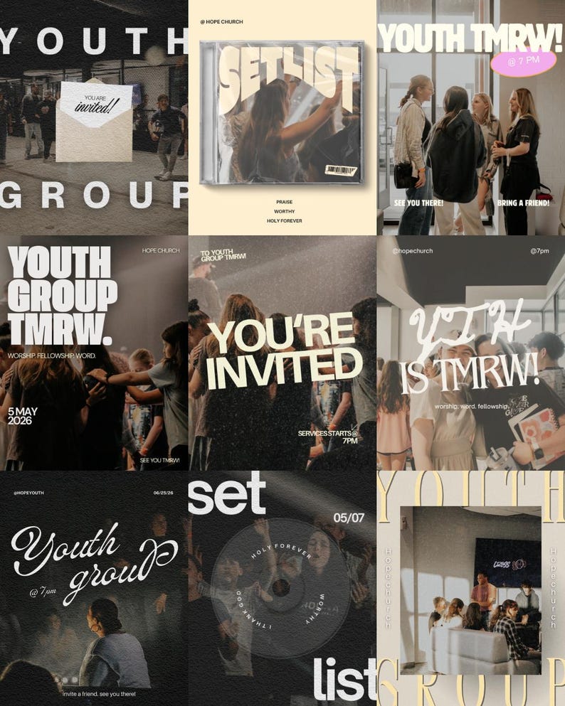 Create Group Design Youth Group Social Media Templates | Church Event Graphics (canva ...
