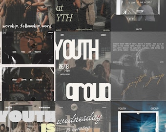 May include: A collage of images advertising a youth group event. Text includes "Youth Group," "See you TMRW at YTH," and "Wednesday is coming." The images promote a church youth gathering.