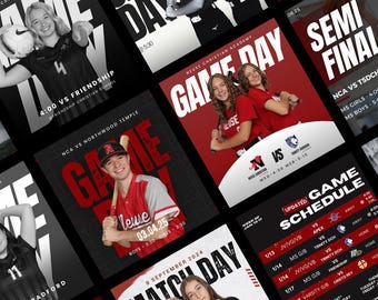 Sports Game Day Social Media Graphics - 14 Canva Templates - Easy to Edit