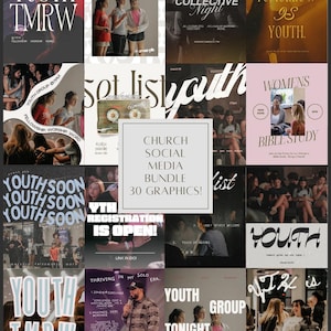 Youth Group/Church Social Media Graphic Bundle - 30 Editable Templates - Easy Canva