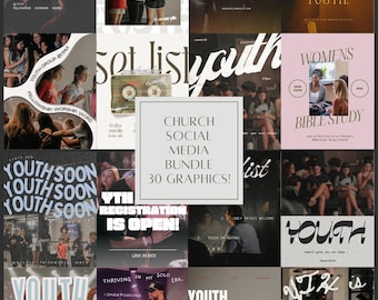 Youth Group/Church Social Media Graphic Bundle - 30 Editable Templates - Easy Canva