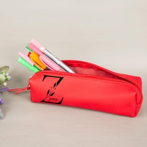 Estojo de couro de grão superior para homens e mulheres, mini bolsa de cosméticos personalizada ou porta-lápis de maquiagem personalizado