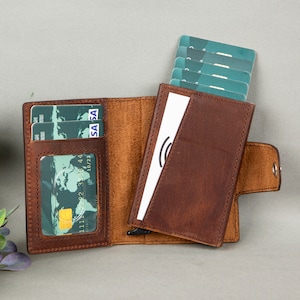 Handgefertigte braune Leder Geldbörse und Kartenhalter, Weihnachtsfreund Geschenk für ihn, Geschenk für Papa, Trauzeugen Geschenk, Valentinstag Geschenk