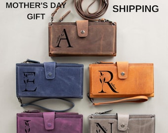 Cartera bandolera de cuero personalizada para mujer, monedero pequeño con correa, con capacidad para teléfono, tarjetas y dinero en efectivo, regalo para ella, regalo para el Día de la Madre