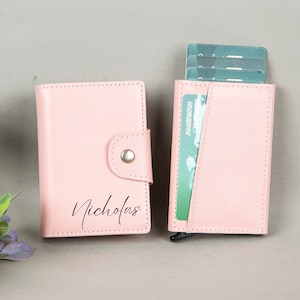 Portafoglio bifold in pelle personalizzabile, capacità 10 carte e scomparto per contanti, porta carte rosa, elegante portafoglio da donna, regalo per la festa della mamma