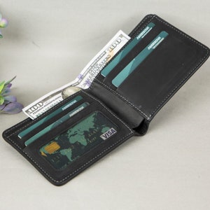 Billetera de cuero personalizada con dos pliegues, billetera de cuero negra con tarjetero, regalo para el día del padre, grabado personalizado minimalista, regalo para el día de San Valentín