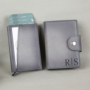 Billetera plegable de cuero personalizable, capacidad para 10 tarjetas y compartimento para efectivo, tarjetero gris, regalos minimalistas para el día del padre, regalo para el día de San Valentín
