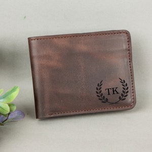 Gepersonaliseerde leren portemonnee, leren kaarthouder, vaderdagcadeau, minimalistische op maat gegraveerde leren portemonnee, Valentijnsdagcadeau