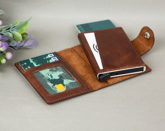 Handcrafted Brown Leather Wallet and Cardholder, Perfect Gifts For Father