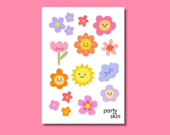 Cute Flowers Temporary Tattoos for Kids, 12 Designs, A6 Sheet | Birthday Party Favors, Goodie Bag Filler