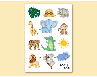 Safari Temporary Tattoos for Kids, 12 Designs, A6 Sheet | Birthday Party Favors, Goodie Bag Filler