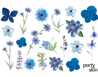Blue Wildflower Wedding Temporary Tattoos, Bachelorette Party Favors (A5 Sheet, 23 Tattoos) | Something Blue Tattoo Station