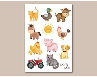 Farm Animals Temporary Tattoos for Kids, 12 Designs, A6 Sheet | Birthday Party Favors, Goodie Bag Filler