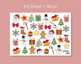Christmas Temporary Tattoos for Kids, Santa, Reindeer, Snowman & Gingerbread (A5 Sheet, 38 pcs) | Stocking Stuffer, Advent Filler