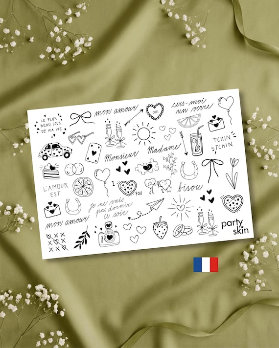 Tatouages temporaires mariage A4 | Animation mariage pour invités | Tattoo station mariage