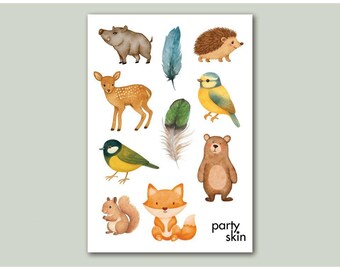 Woodland Animals Temporary Tattoos for Kids, 12 Designs, A6 Sheet | Birthday Party Favors, Goodie Bag Filler