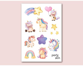Unicorn Temporary Tattoos for Kids, 12 Designs, A6 Sheet | Birthday Party Favors, Goodie Bag Filler