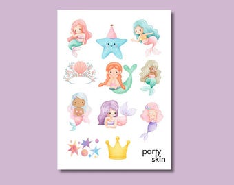Mermaid Temporary Tattoos for Kids, 12 Designs, A6 Sheet | Birthday Party Favors, Goodie Bag Filler