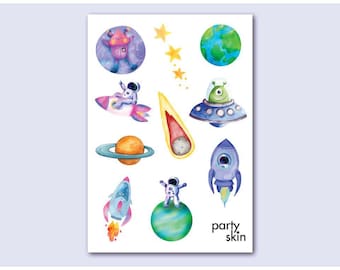 Space Temporary Tattoos for Kids, 23 Designs, A5 Sheet | Birthday Party Favors, Goodie Bag Filler