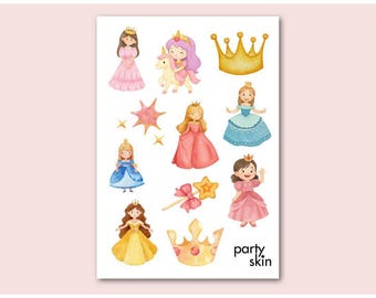Princess Temporary Tattoos for Kids, 12 Designs, A6 Sheet | Birthday Party Favors, Goodie Bag Filler