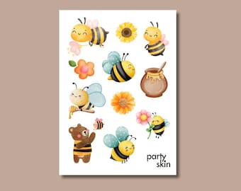 Bee Temporary Tattoos for Kids, 12 Designs, A6 Sheet | Birthday Party Favors, Goodie Bag Filler
