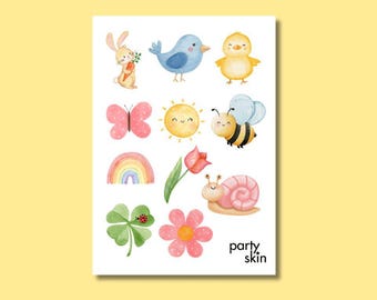 Spring Animals Temporary Tattoos for Kids, 23 Designs, A5 Sheet | Birthday Party Favors, Goodie Bag Filler