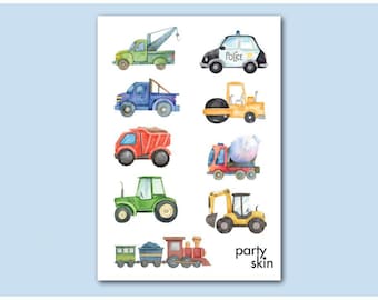 Cars & Trains Temporary Tattoos for Kids, 12 Designs, A6 Sheet | Birthday Party Favors, Goodie Bag Filler