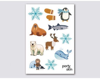 North Pole Temporary Tattoos for Kids, 12 Designs, A6 Sheet | Birthday Party Favors, Goodie Bag Filler