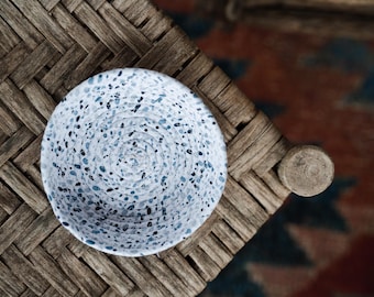 Coiled Fabric Bowl, Fabric Wrapped Cord, Trinket Dish, Coin Dish, Hostess Gift, Housewarming Gift, White, Navy, Kentucky Crafted