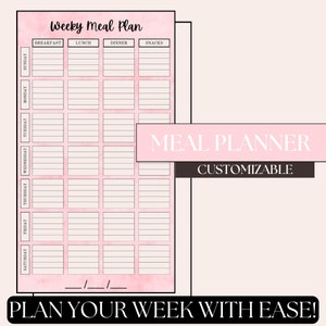 Weekly Meal Planner - Customizable Digital Meal Planning Template - Canva Template