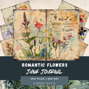 Aquarell Romantische Wildblumen, Junk Journal, printable Seite, Blumen Junk Journal Kit, Junk Journal Papier, Collage Sheet, zum sofortigen Download
